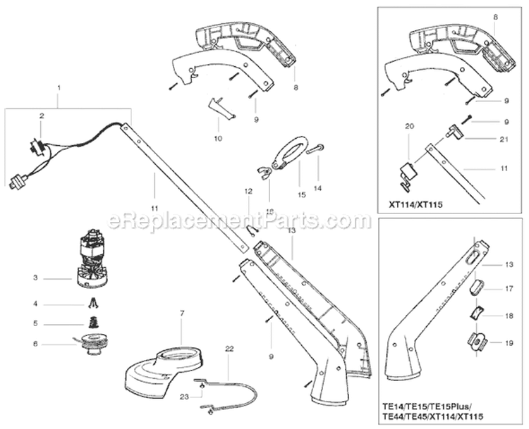 Page A Diagram and Parts List for TE14  Weed Eater Trimmer
